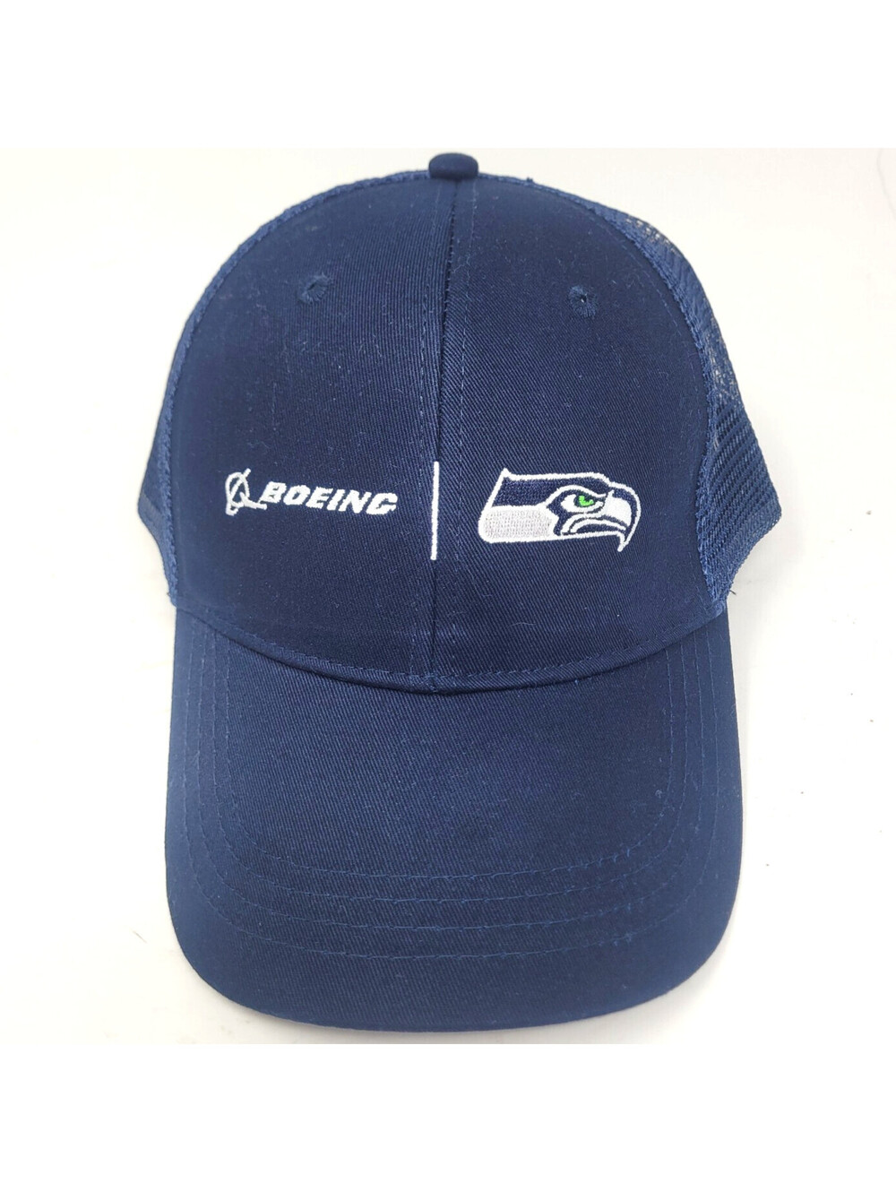 Boeing Seattle Seahawks Logo Trucker Hat Navy Mesh Back Washington Corporate Cap